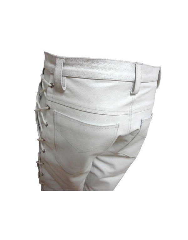 Genuine Sheep Leather Men Trouser in Zig Zag White Color PT5